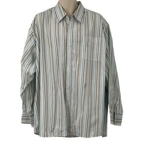 Southpole Men's Long Sleeve Button-Down Shirt White Multi-Colored Striped XXL